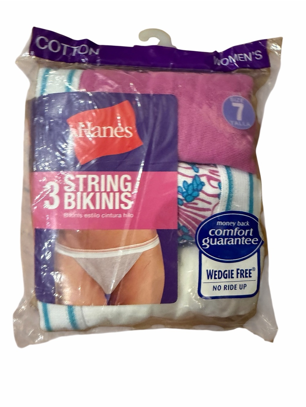 HANES🎀3 Pack of String Bikini Panties🎀Pink/White/Teal Floral🎀Wedgie Free🎀